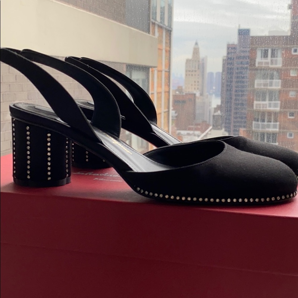 Ferragamo slingback satin block heel